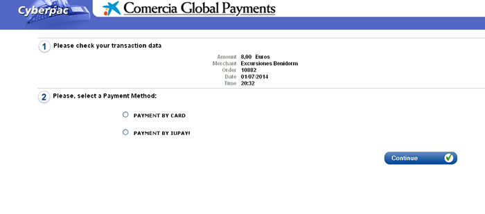 How to buy from Benidorm Excursions Paymentbycard